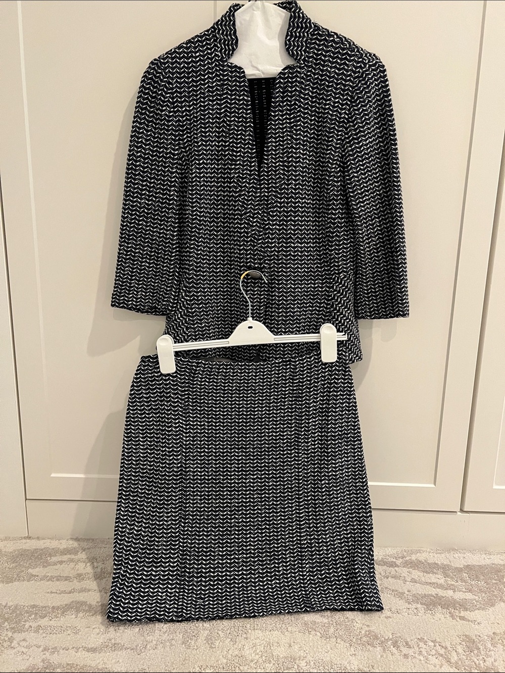 St. John Black & White Knit Blazer with Matching Skirt